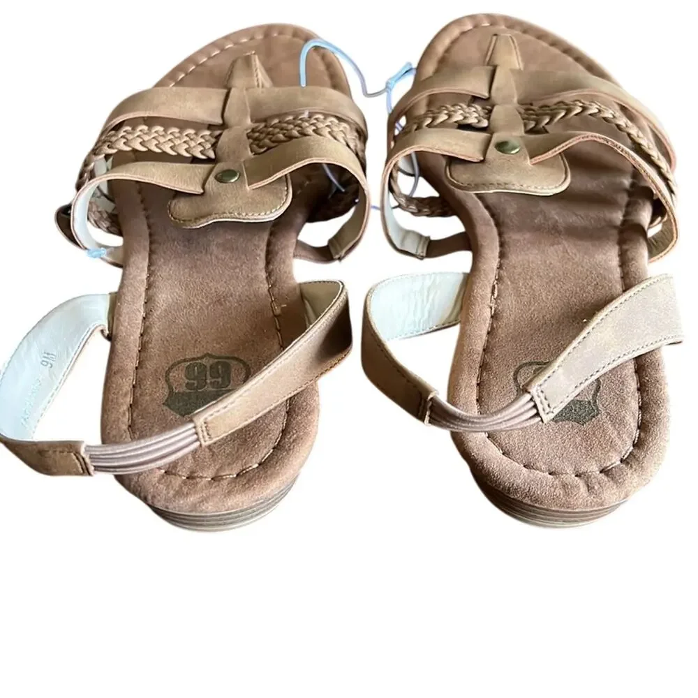 Route 66 Woman Size 9M Light Brown Faux Leather Sandals NWT Summer Slingback